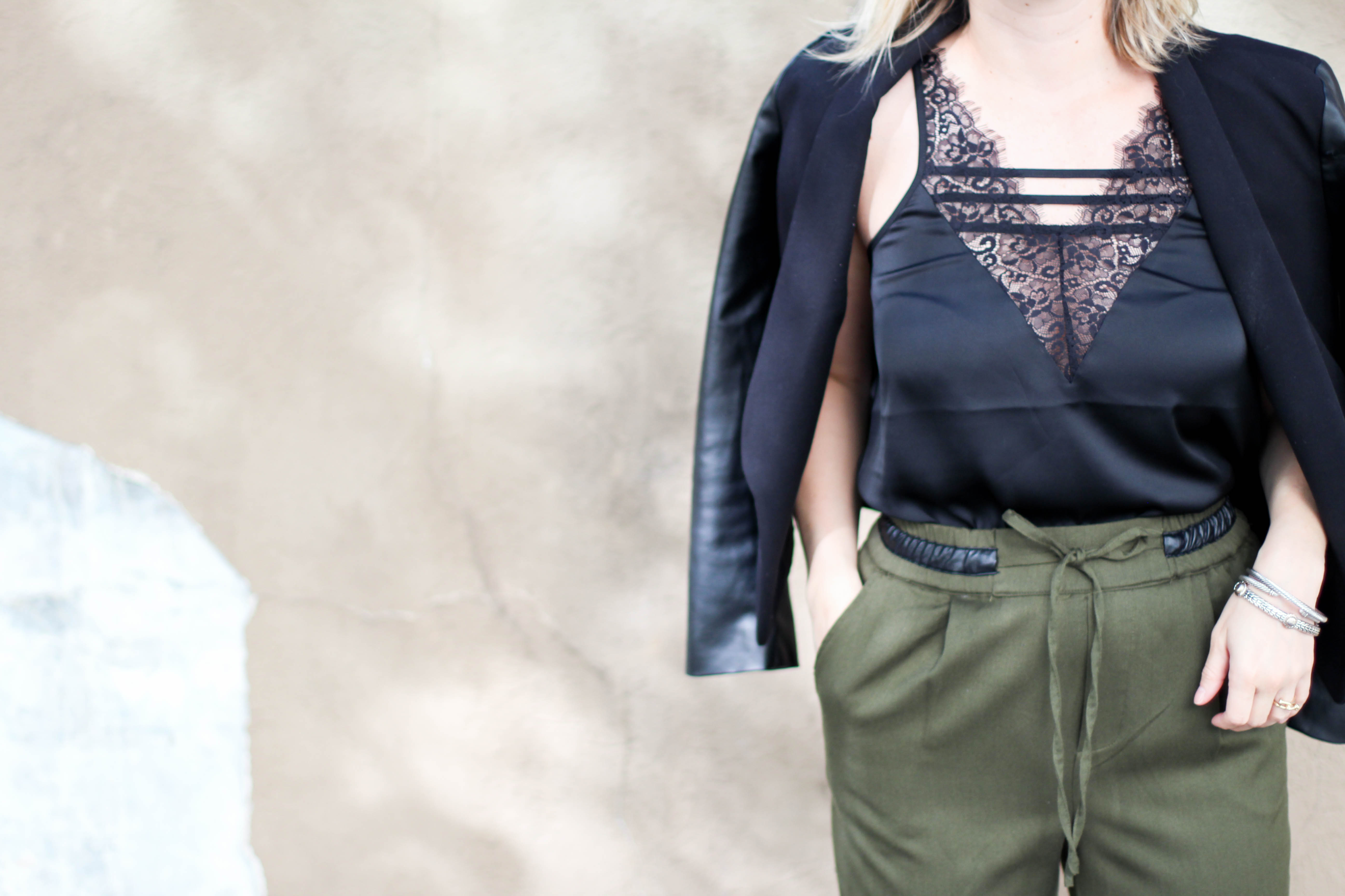army_green_pants_black_lace_top_nnb