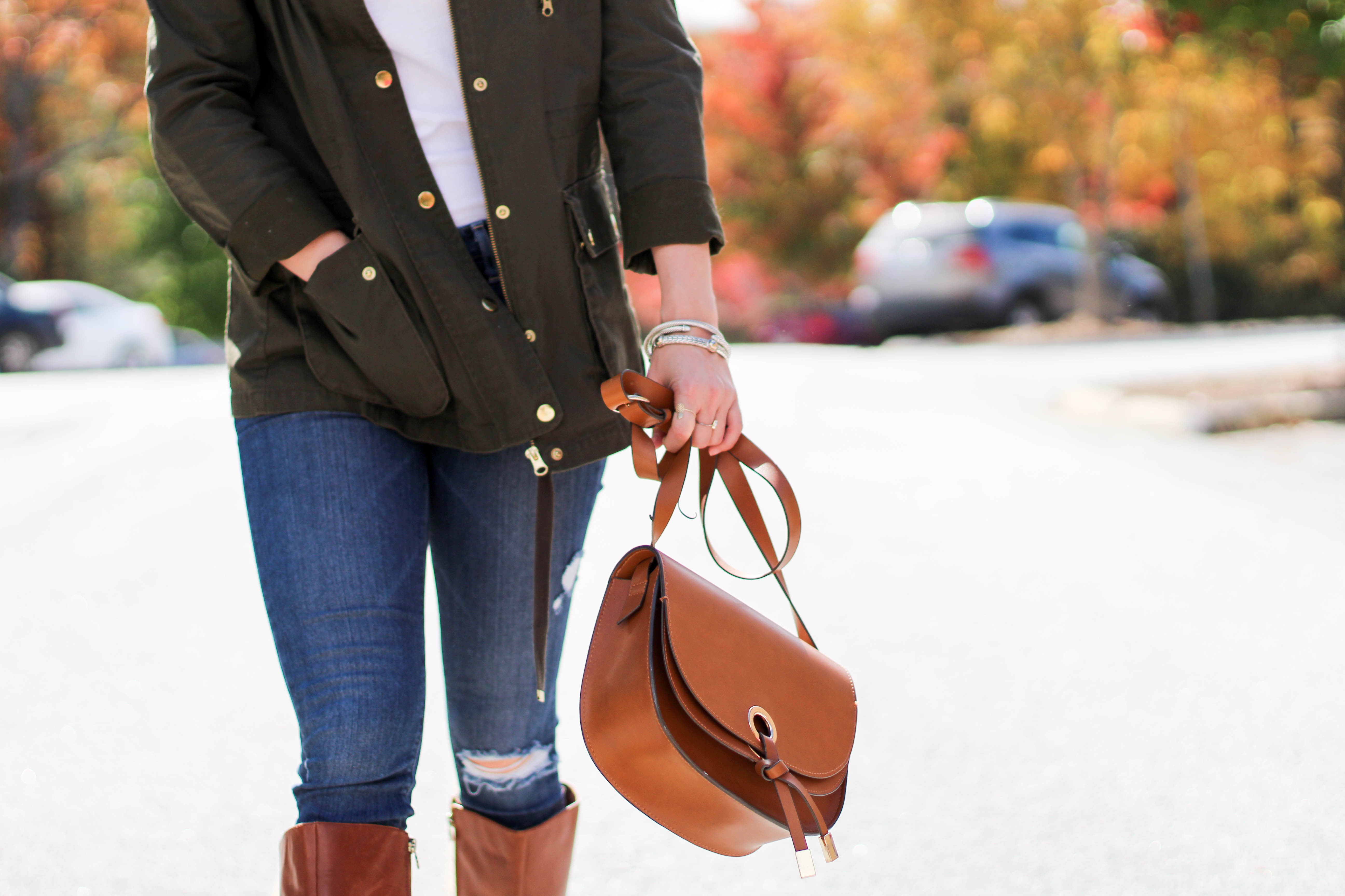 green military jacket paige demin jeans