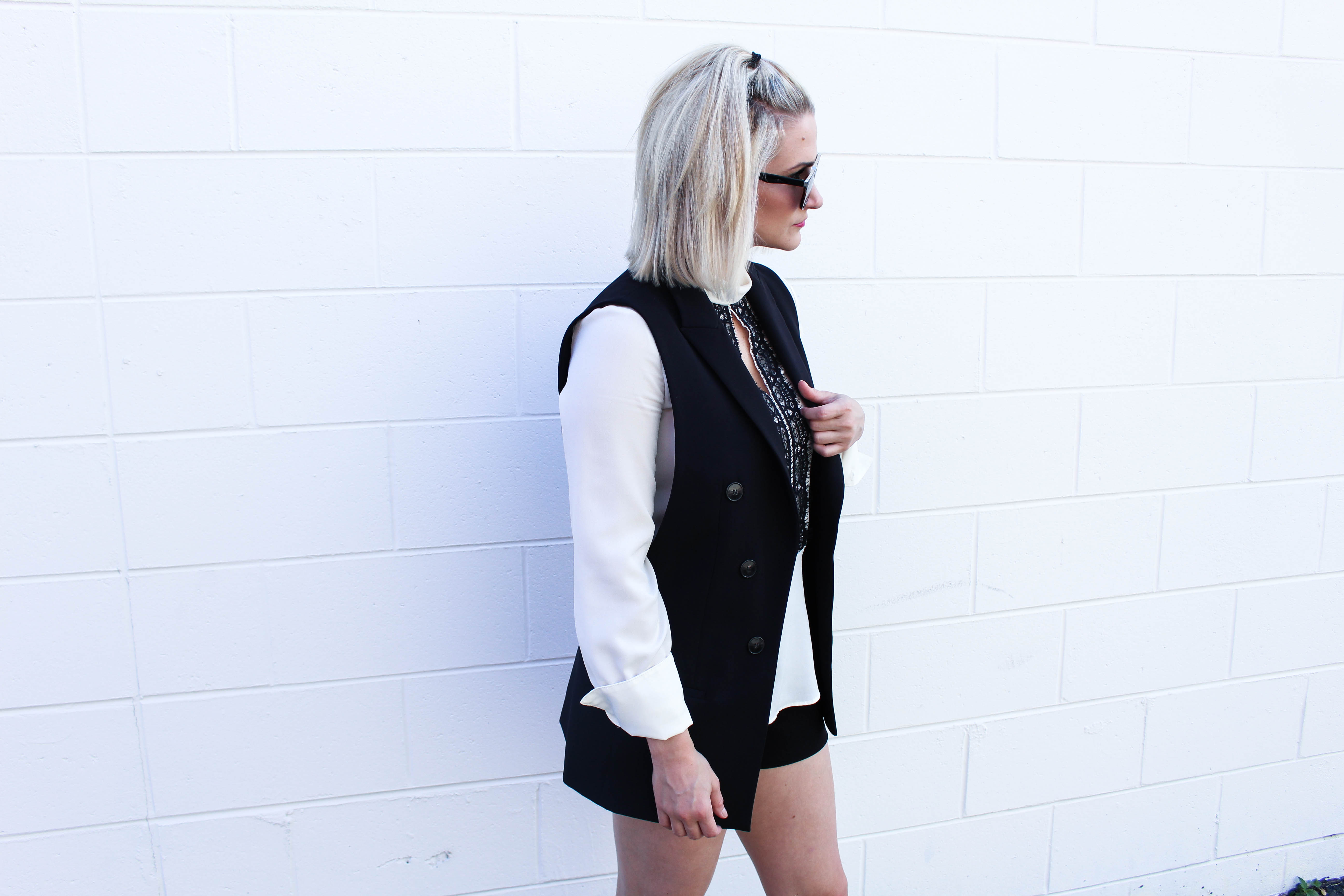 Chelsey From Lifestyle Blog Not Necessarily Blonde black long vest