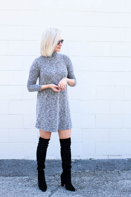 chelsey-wearing-grey-turtleneck-swing-dress