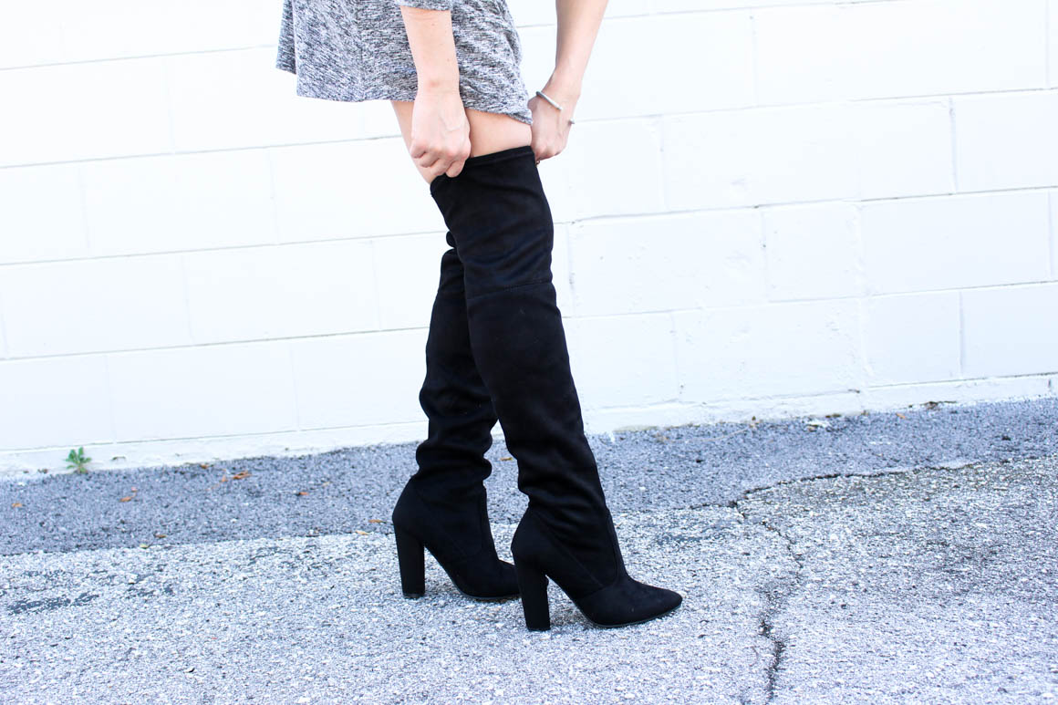 chelsey-wearing-grey-turtleneck-swing-dress