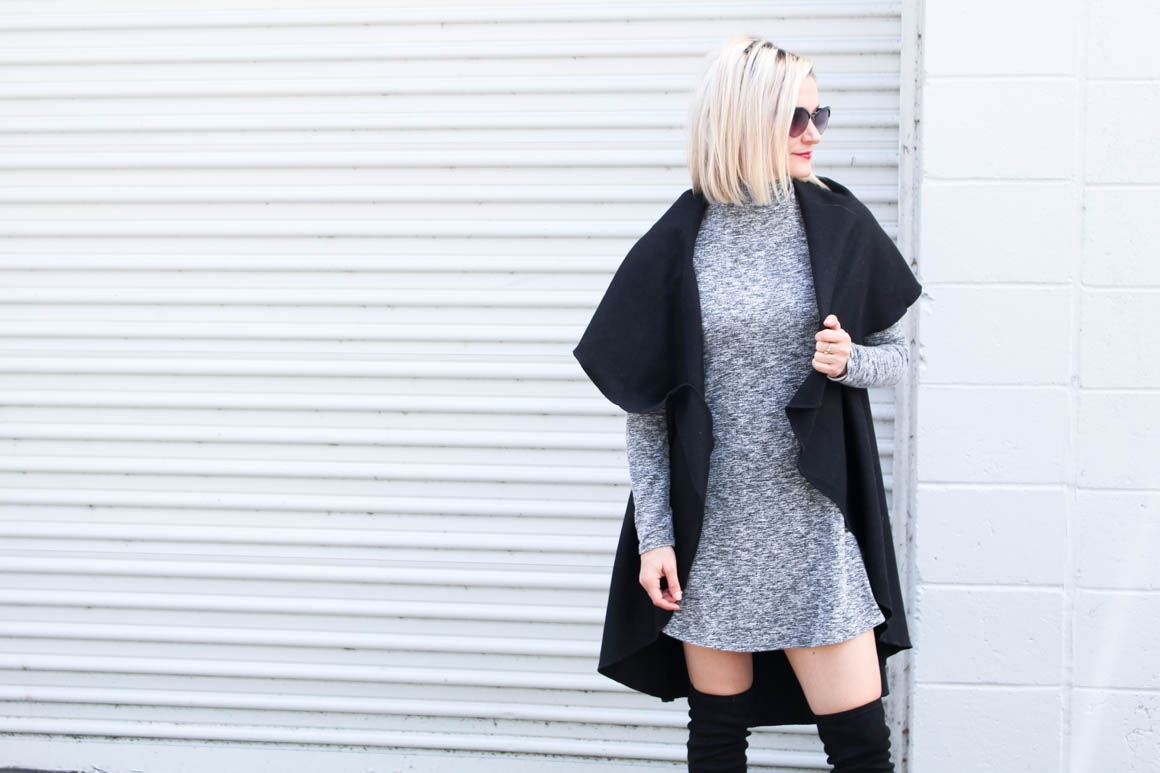 chelsey-wearing-grey-turtleneck-swing-dress