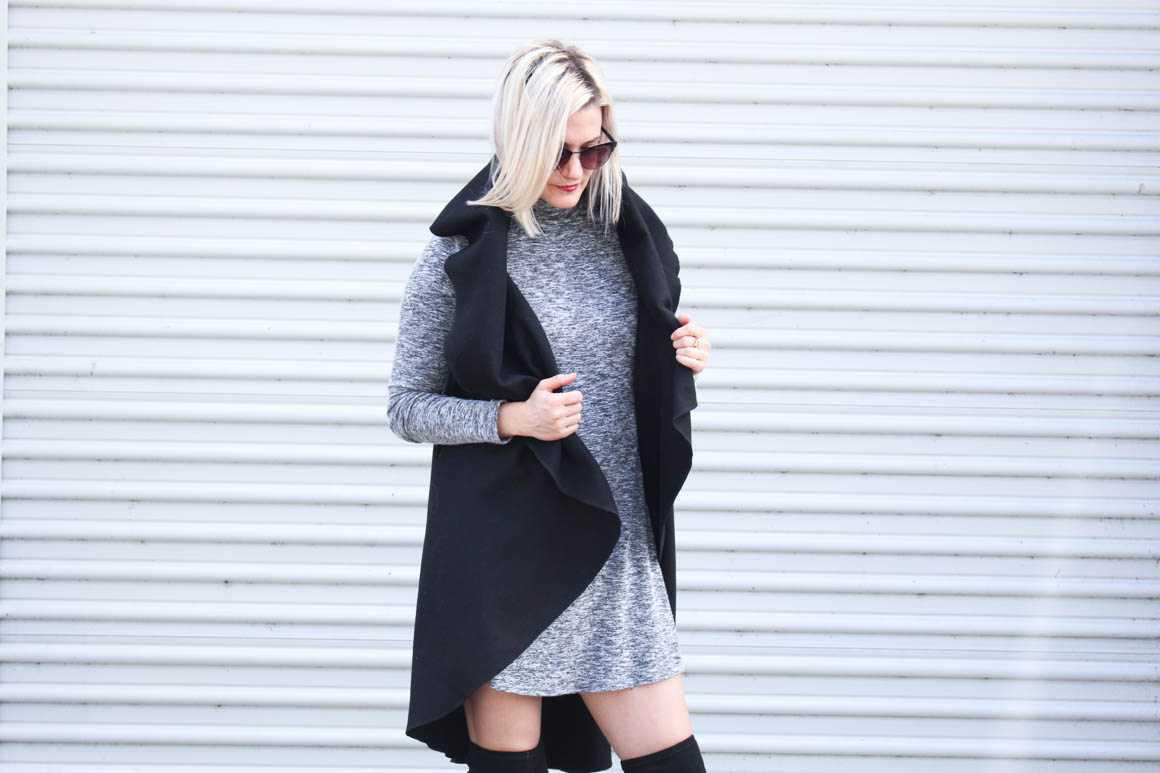 chelsey-wearing-grey-turtleneck-swing-dress