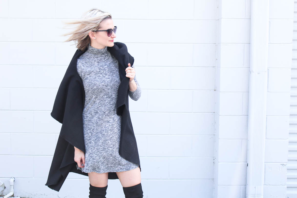 chelsey-wearing-grey-turtleneck-swing-dress